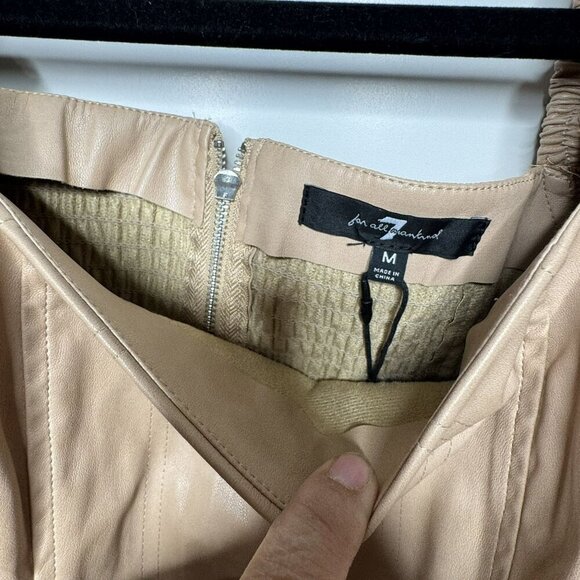 7 For All Mankind Faux Leather Puff Sleeve Square Neckline Smocked Back Medium M - Picture 5 of 7